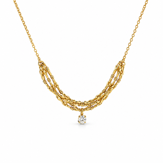 Gold-Plated Crystal Pendant Necklace for Women | Stainless Steel Layered Chain