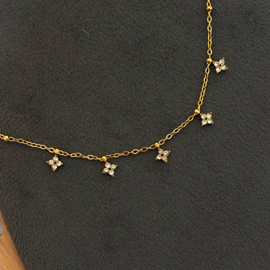 Gold Floral Charm Chain Necklace – Anti-Tarnish Stainless Steel