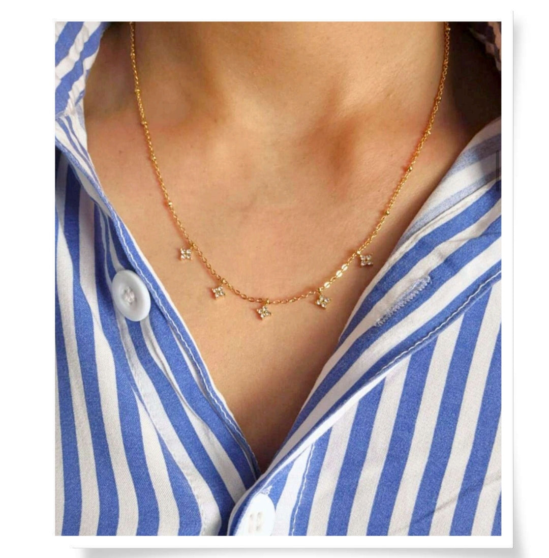 Gold Floral Charm Chain Necklace – Anti-Tarnish Stainless Steel