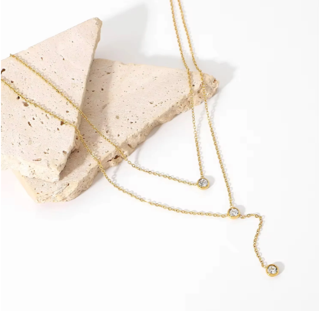 Layered Gold Crystal Necklace – Anti-Tarnish Stainless Steel