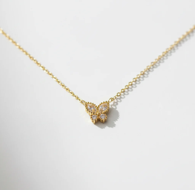 Gold-Plated Butterfly Pendant Necklace for Women | Stainless Steel Crystal Chain
