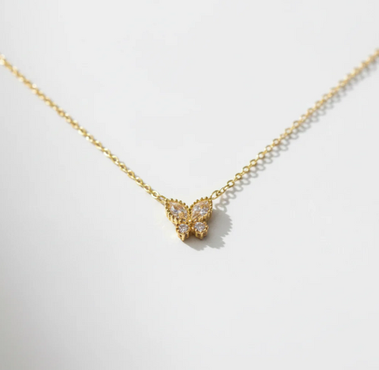 Gold-Plated Butterfly Pendant Necklace for Women | Stainless Steel Crystal Chain