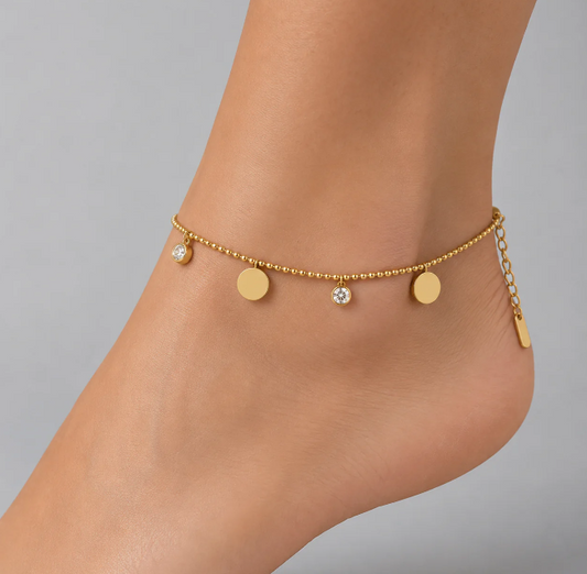 Gold Disc Charm Anklet for Women (pair)