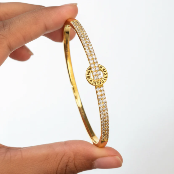 Gold Crystal Studded Stainless Steel Bangle for Women