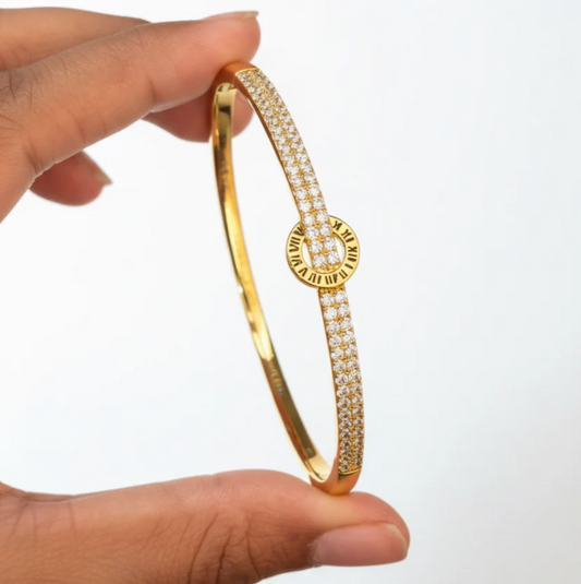 Gold Crystal Studded Stainless Steel Bangle for Women