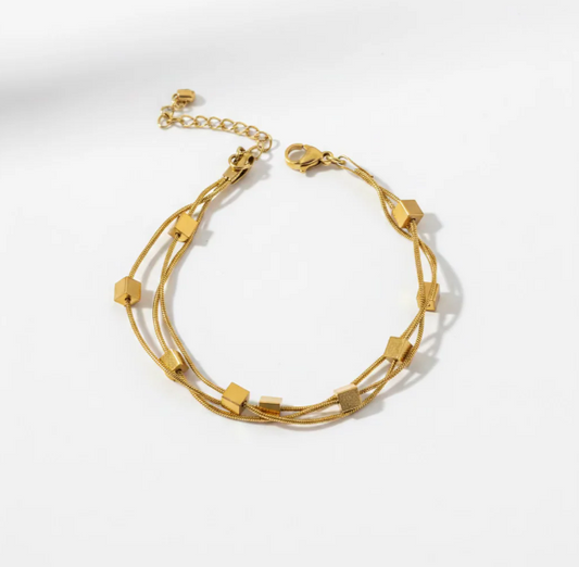 Gold Cube Charm Bracelet for Women
