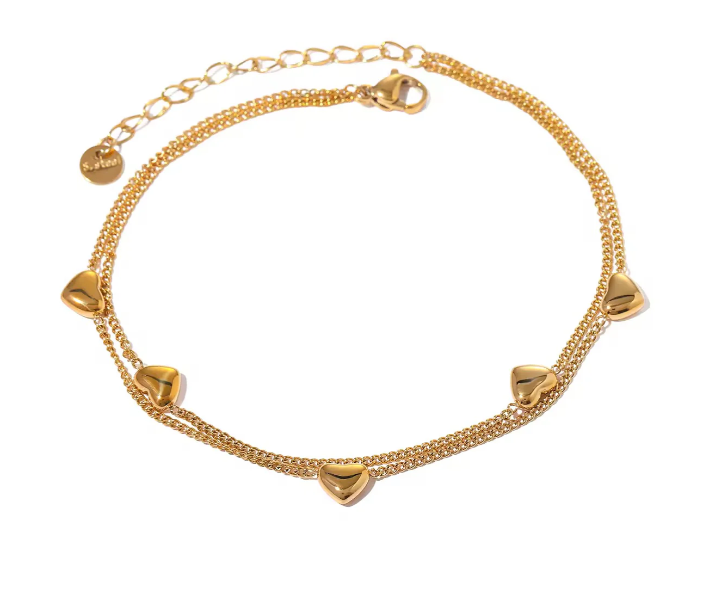 Gold Heart Charm Stainless Steel Bracelet