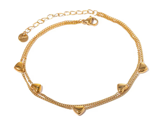 Gold Heart Charm Stainless Steel Bracelet