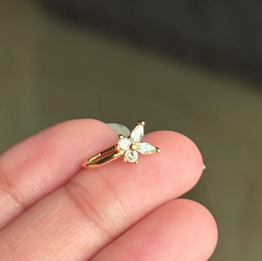 Gold Floral Crystal Nose Ring