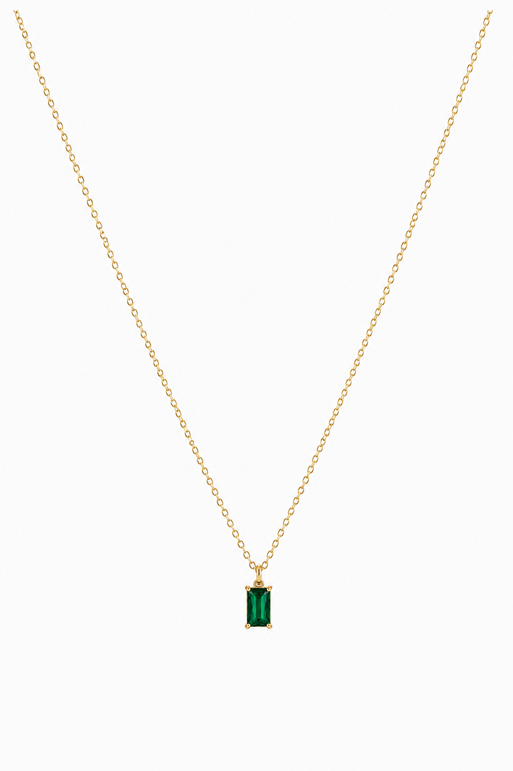 Emerald Green Baguette Pendant Necklace – Minimalist Necklace for Women