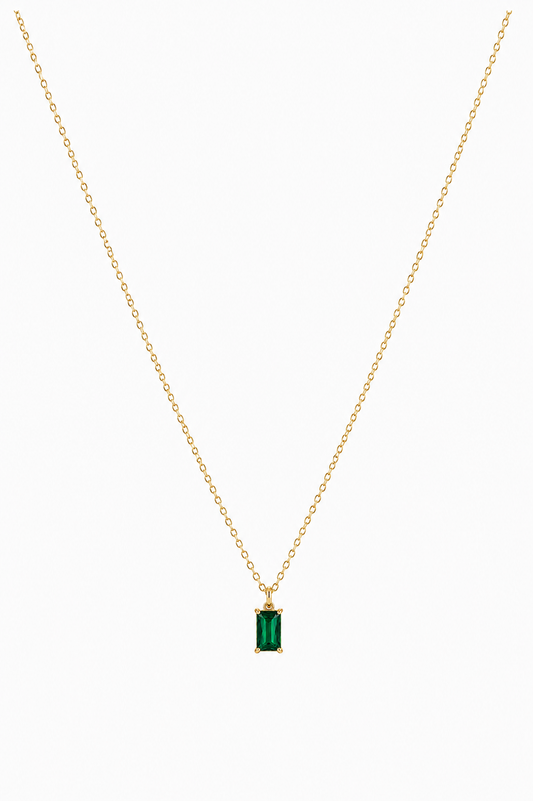 Emerald Green Baguette Pendant Necklace – Minimalist Necklace for Women