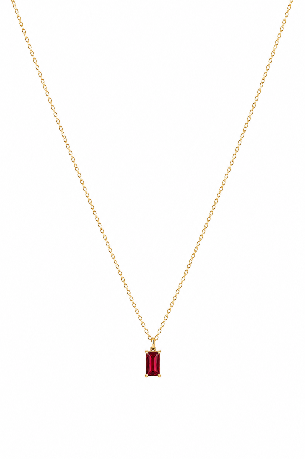 Ruby Red Baguette Pendant Necklace – Minimalist Necklace for Women