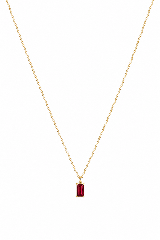Ruby Red Baguette Pendant Necklace – Minimalist Necklace for Women