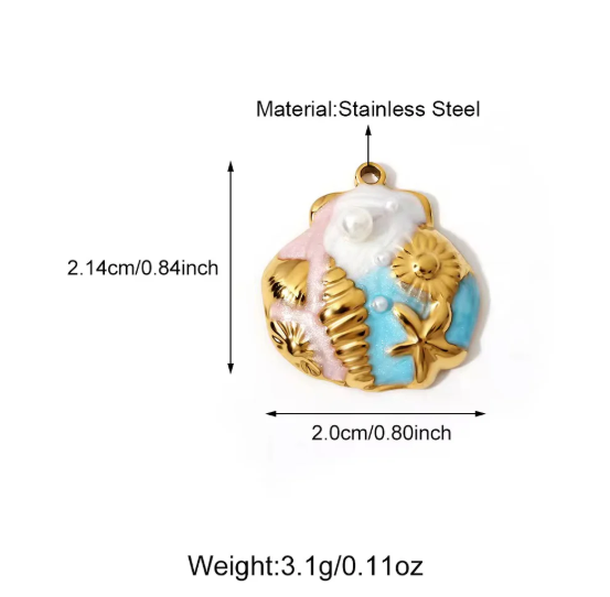 Pastel Seashell Pendant Necklace – Gold-Plated Beach Style Jewelry