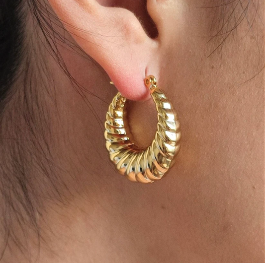 Bold Gold-Tone Twisted Hoop Earrings – Chunky Stainless Steel Spiral Hoops