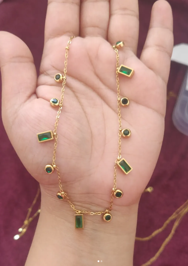 Green Gemstone Charm Necklace | Anti-Tarnish Stainless Steel | Elegant Dainty Jewelry for Women