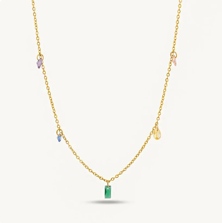 Gold Necklace with Multi-Colored Gemstones – Elegant and Vibrant Design