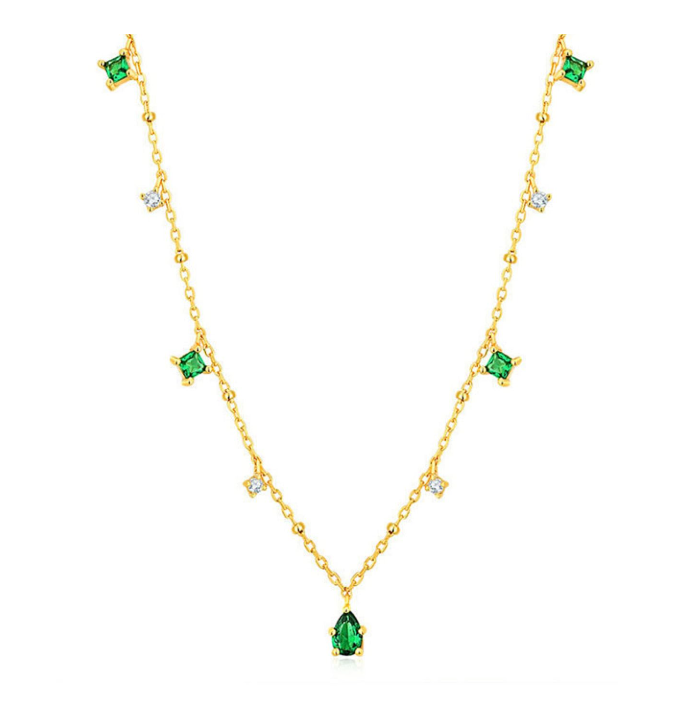 Gold Necklace with Emerald and Crystal Gemstones – Elegant and Sparkling Design