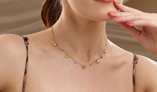 Gold Seashell & Crystal Charm Necklace | Stainless Steel Anti-Tarnish Layered Chain Jewelry