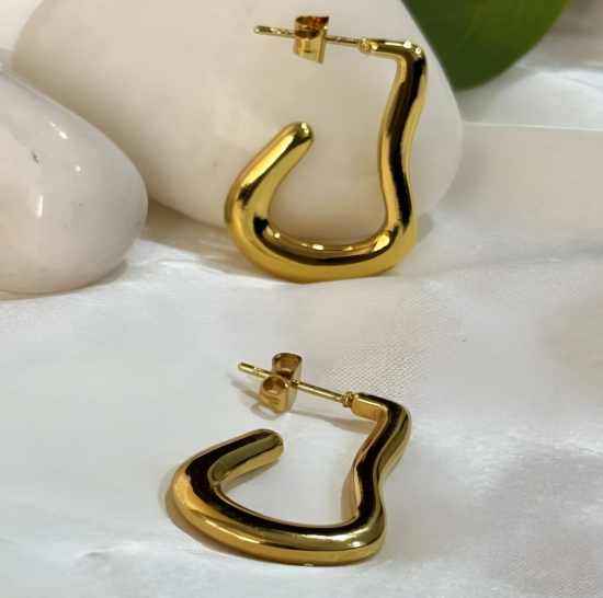 Sculptural Fluid Hoop Earrings | Stainless Steel Anti-Tarnish Gold Plated Modern Jewelry