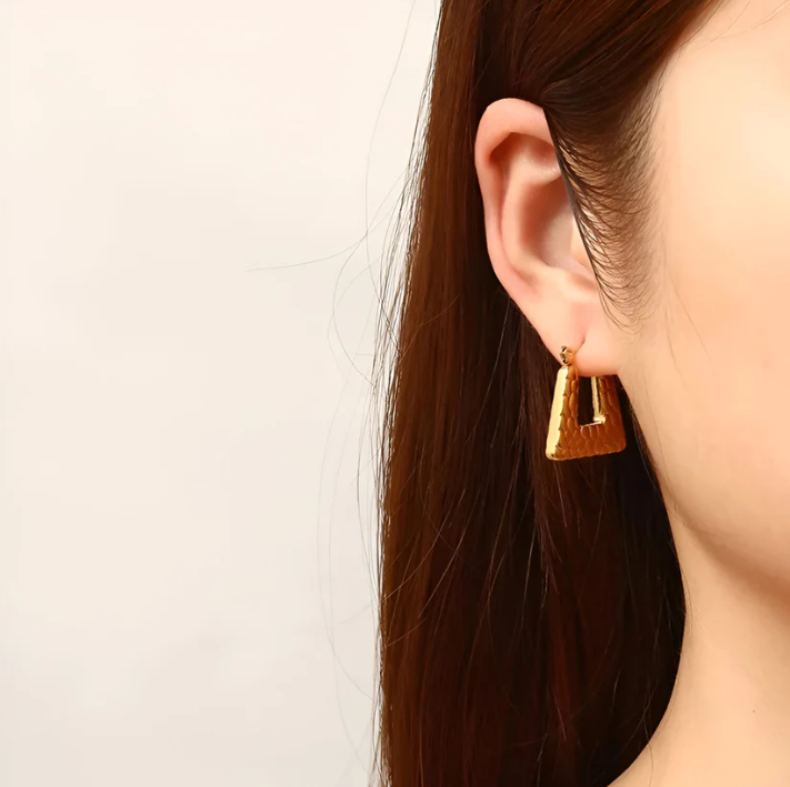 Geometric Textured Gold Hoop Earrings | Stainless Steel Anti-Tarnish Modern Statement Jewelry
