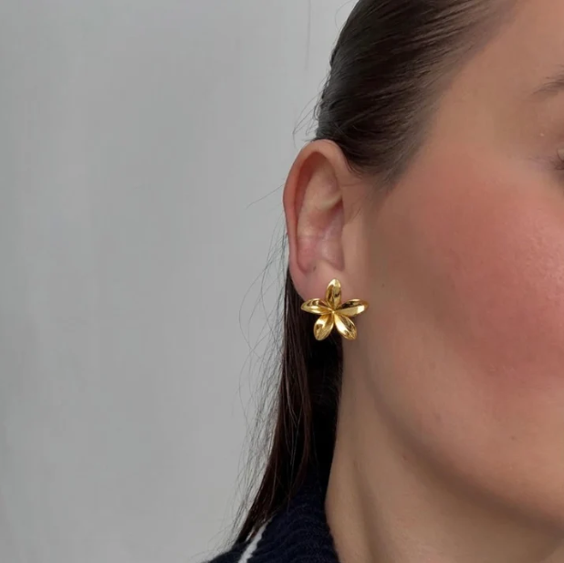 Elegant Gold Plated Flower-Shaped Stainless Steel Stud Earrings