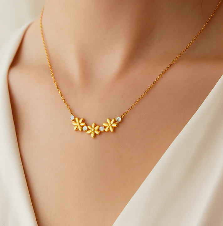 Gold Daisy Flower Necklace | Anti-Tarnish Stainless Steel | Dainty Floral Jewelry for Women
