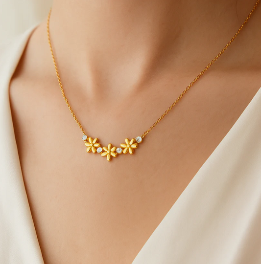 Gold Daisy Flower Necklace | Anti-Tarnish Stainless Steel | Dainty Floral Jewelry for Women
