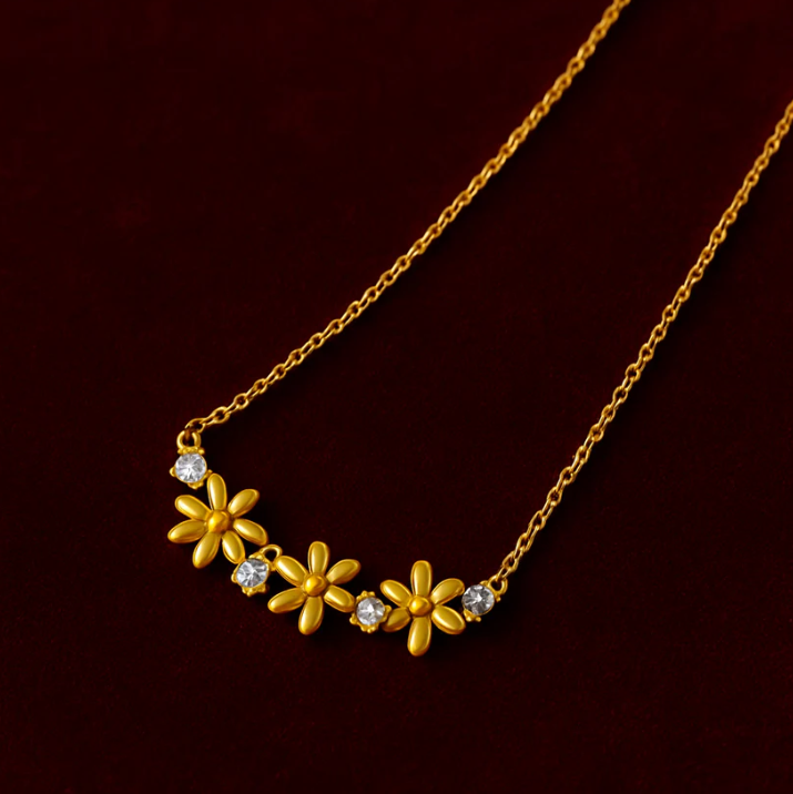 Gold Daisy Flower Necklace | Anti-Tarnish Stainless Steel | Dainty Floral Jewelry for Women