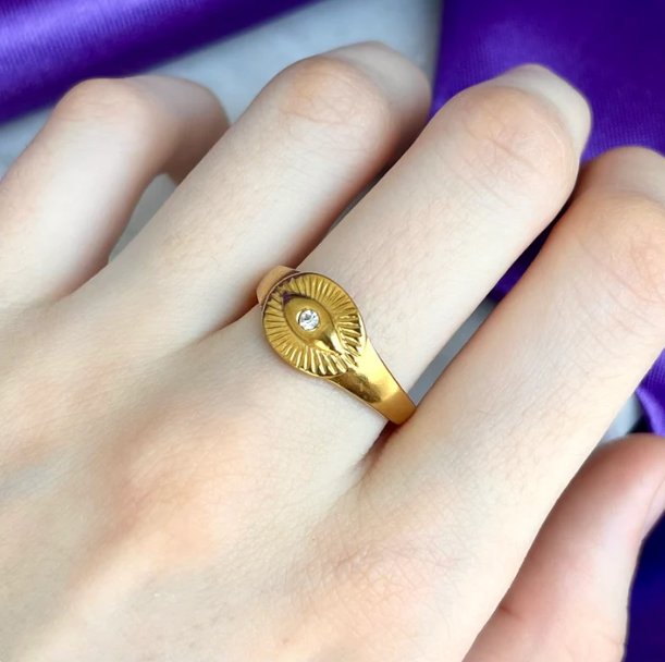 Gold Evil Eye Adjustable Ring – Stainless Steel Protection Jewelry