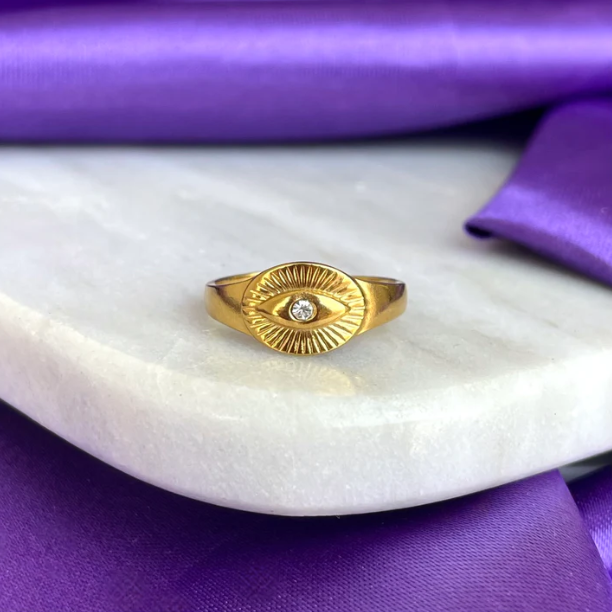 Gold Evil Eye Adjustable Ring – Stainless Steel Protection Jewelry