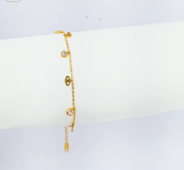 Gold-Plated Stainless Steel Evil Eye Charm Bracelet – Anti-Tarnish Dainty Eyelash & Crystal Chain Jewelry