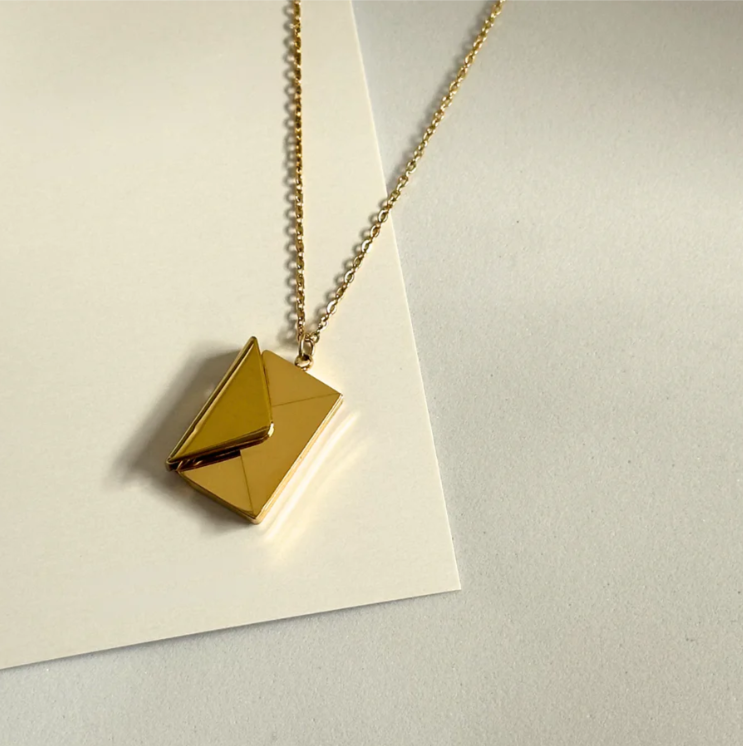 Love You Envelope Pendant Necklace | Gold-Plated Stainless Steel Chain for Women