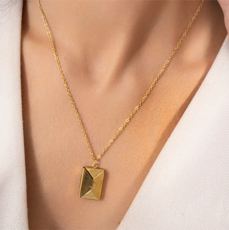 Love You Envelope Pendant Necklace | Gold-Plated Stainless Steel Chain for Women