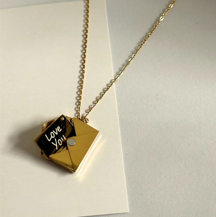 Love You Envelope Pendant Necklace | Gold-Plated Stainless Steel Chain for Women