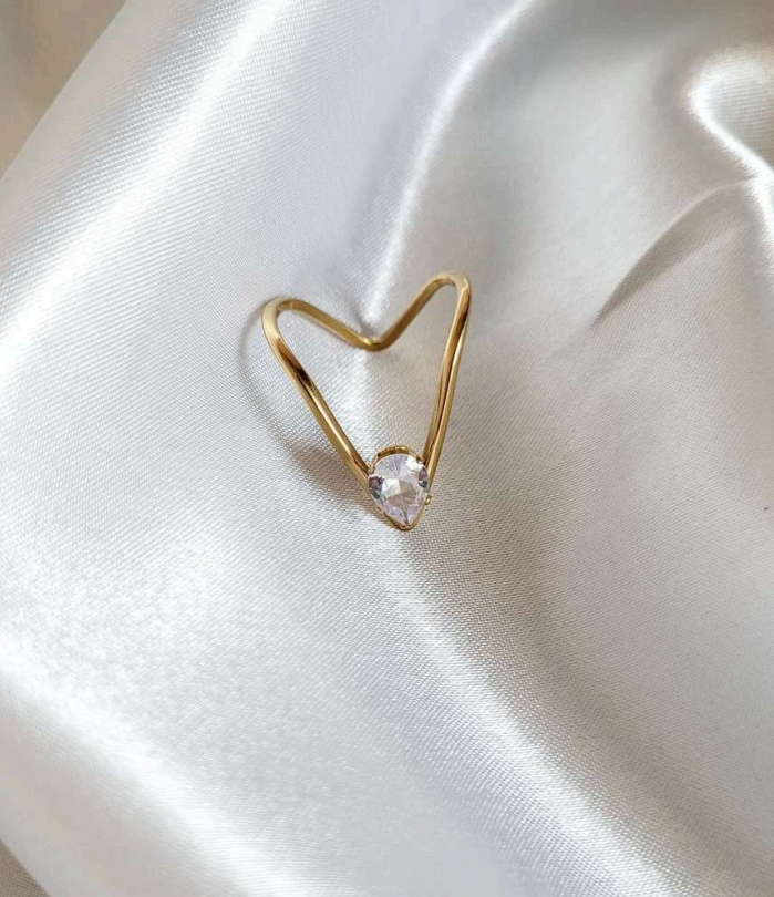 Modern Geometric Gold-Plated Stainless Steel Ring with Cubic Zirconia Stone