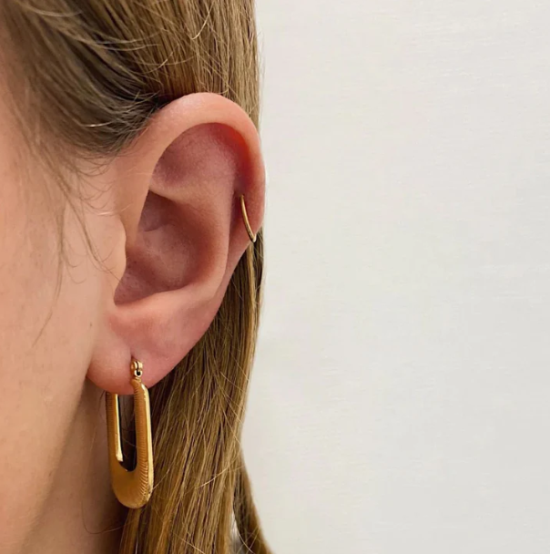 Gold Textured Stainless Steel Hoop Earrings