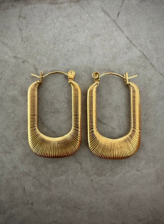 Gold Textured Stainless Steel Hoop Earrings