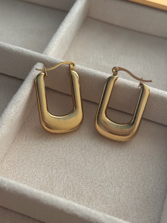 Gold Textured Stainless Steel Hoop Earrings