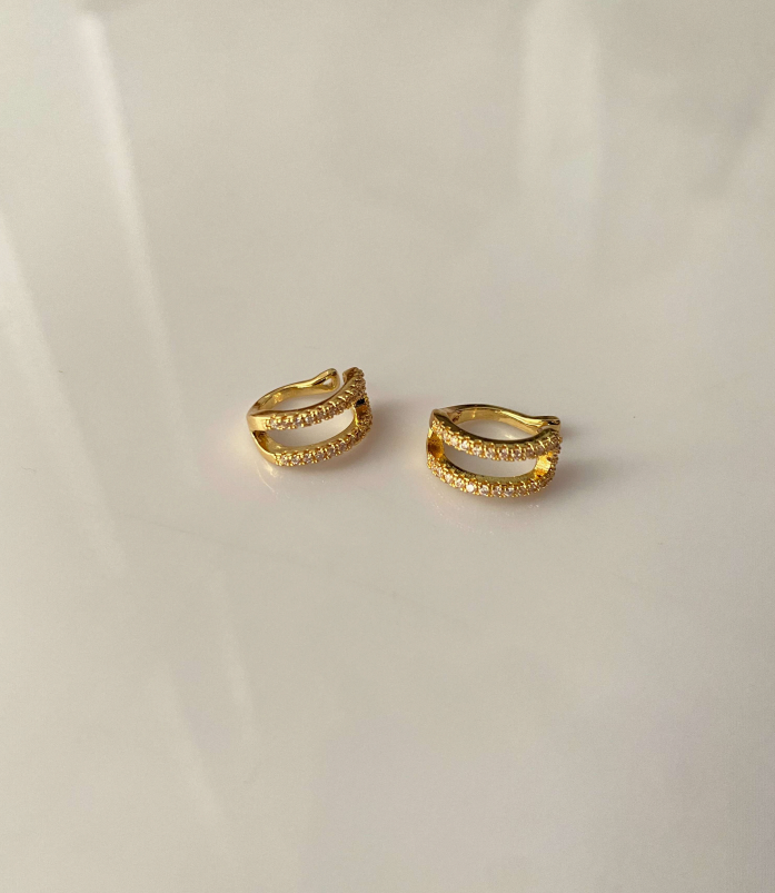 Gold-Plated Crystal Ear Cuff for Women | Stainless Steel Double Layer Design