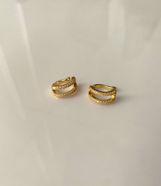 Gold-Plated Crystal Ear Cuff for Women | Stainless Steel Double Layer Design