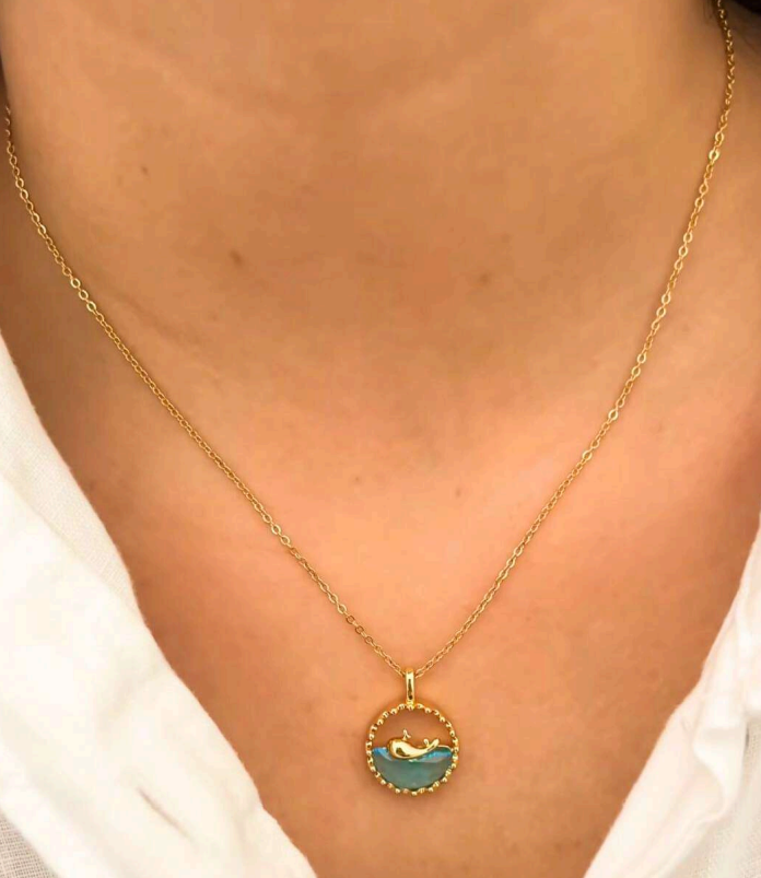 Ocean Whale Pendant Necklace | Blue Crystal Gold Chain | Anti-Tarnish Stainless Steel Jewelry