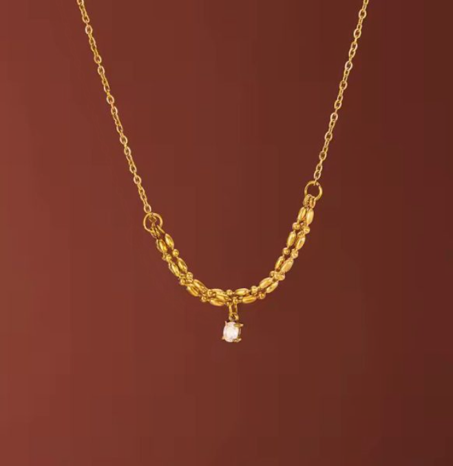 Gold-Plated Crystal Pendant Necklace for Women | Stainless Steel Layered Chain