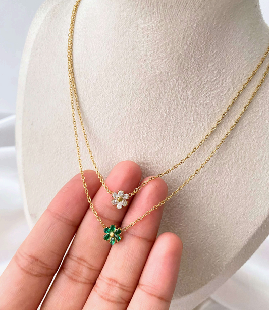 Green Flower Pendant Necklace | Anti-Tarnish Stainless Steel | Dainty Gold Jewelry for Women (Green only)