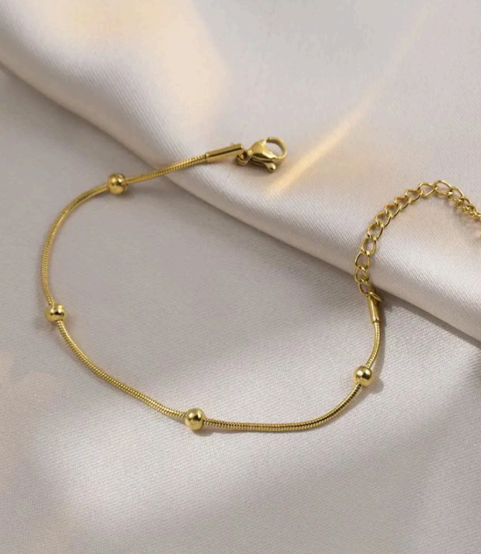 Gold Bead Snake Chain Bracelet | Anti-Tarnish Stainless Steel | Waterproof Minimalist Bracelet for Women