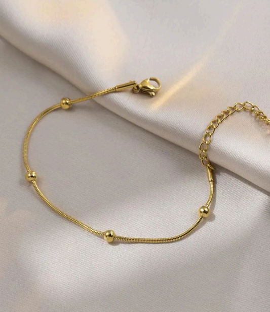 Gold Bead Snake Chain Bracelet | Anti-Tarnish Stainless Steel | Waterproof Minimalist Bracelet for Women