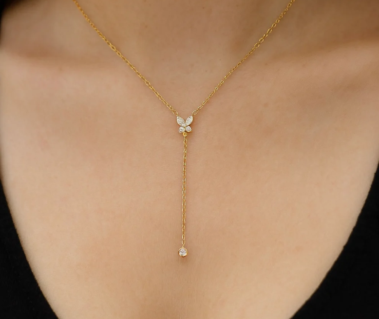 Dainty Gold Drop Necklace | Crystal Pendant | Anti-Tarnish Stainless Steel Jewelry