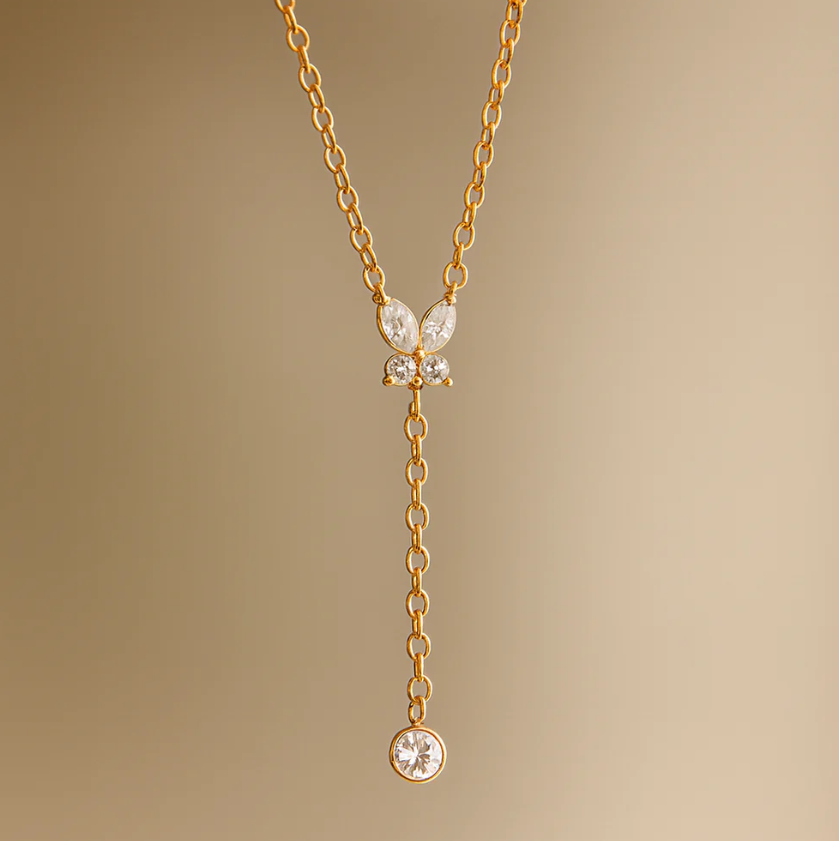 Dainty Gold Drop Necklace | Crystal Pendant | Anti-Tarnish Stainless Steel Jewelry