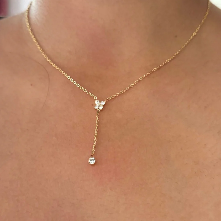 Dainty Gold Drop Necklace | Crystal Pendant | Anti-Tarnish Stainless Steel Jewelry