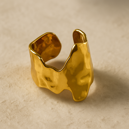Abstract Textured Statement Gold Ring | Stainless Steel Anti-Tarnish Adjustable